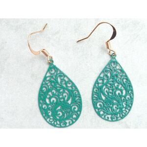 Green Metal Filigree Earrings